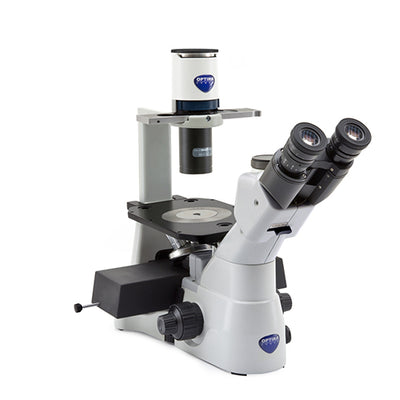 22963. MICROSCOPIO TRINOCULAR C/CONTRASTE DE FASES, ILUMINACION LED TRANSMITIDA, OCULARES WF10X/22MM, OBJETIVOS PLANACROMATICOS 10X,20X,40X,  FILTROS STD AZUL Y VERDE C/ENCHUFE MULTIPLE 100-240V OPTIKA