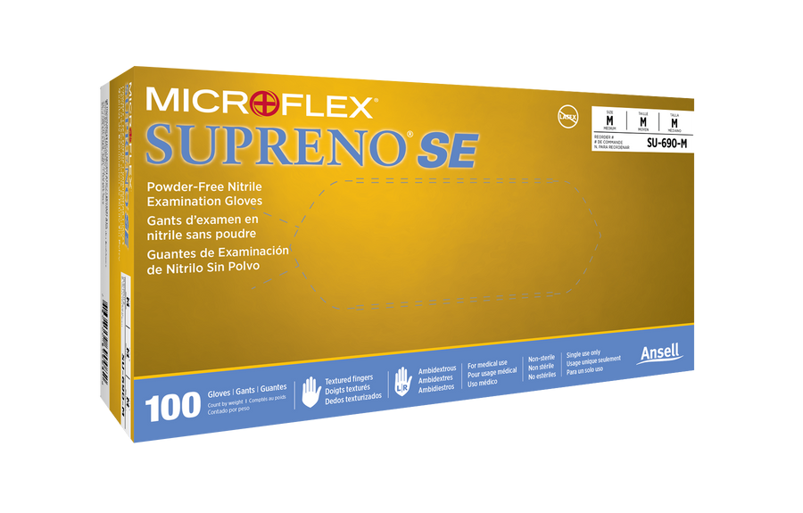 6266. GUANTES DE NITRILO AZUL SIN POLVO SUPRENO SE TALLA MEDIANA PAQUETE C/100 PIEZAS MICROFLEX