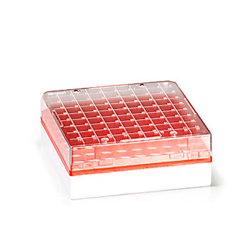 3512. CAJA DE ALMACENAMIENTO P/81 VIAL CRIOGENICOS 1-2ML COLOR ROJO C/4 SIMPORT