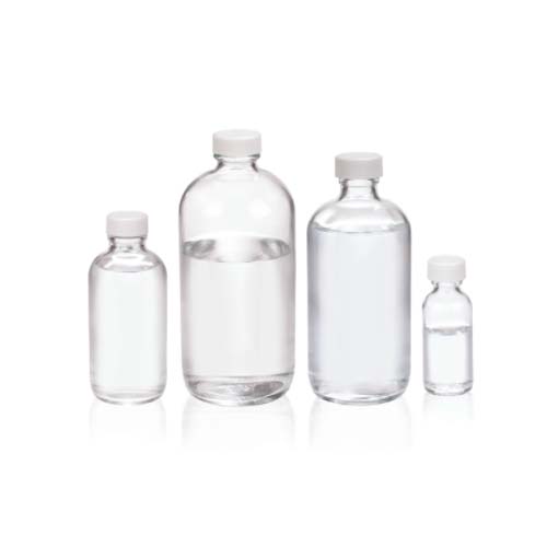 17472. FRASCO VIDRIO CLARO 473ML (16OZ) BOCA ANGOSTA C/TAPON DE ROSCA DE POLIPROPILENO BLANCO Y REVESTIMIENTO DE PVC PAQUETE C/2 PIEZAS - WHEATON
