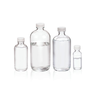 10934. FRASCO VIDRIO CLARO 59ML (2OZ) BOCA ANGOSTA C/TAPA FENOLICA NEGRA C/5 WHEATON