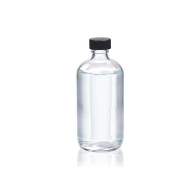 17451. FRASCO VIDRIO CLARO 236ML (8OZ) BOCA ANGOSTA C/TAPON FENOLICO NEGRO PAQUETE C/3 PIEZAS - WHEATON