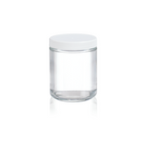 17635. TARRO DE VIDRIO CLARO 125ML C/TAPA DE POLIPROPILENO BLANCO Y REVESTIMIENTO DE PVC PAQUETE C/5 PIEZAS - WHEATON
