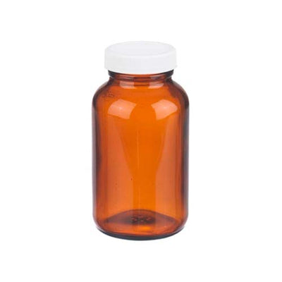 17414. FRASCO VIDRIO AMBAR 946ML (32OZ) BOCA ANCHA C/TAPA DE POLIPROPILENO BLANCA Y REVESTIMIENTO DE TEFLON WHEATON