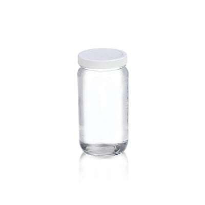 10940. FRASCO VIDRIO CLARO 59ML (2OZ) BOCA ANCHA C/TAPA BLANCA DE POLIPROPILENO, LINER PVC C/5 WHEATON