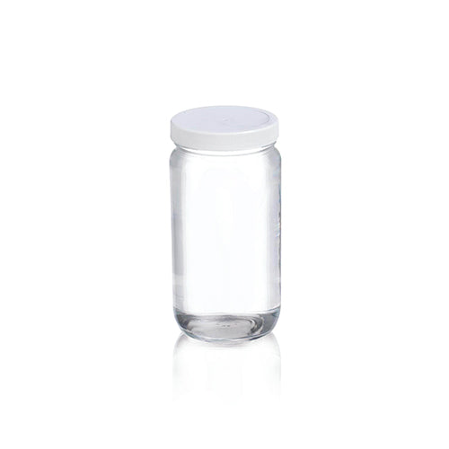 10940. FRASCO VIDRIO CLARO 59ML (2OZ) BOCA ANCHA C/TAPA BLANCA DE POLIPROPILENO, LINER PVC C/5 WHEATON