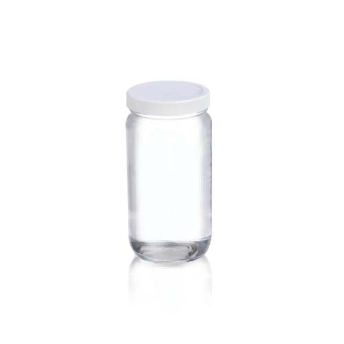 17449. FRASCO VIDRIO CLARO 236ML (8OZ) BOCA ANCHA C/TAPA DE POLIPROPILENO BLANCA, REVESTIMIENTO DE PVC PAQUETE C/5 PIEZAS -  WHEATON