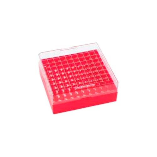 17337. CAJA DE ALMACENAMIENTO EN CONGELADOR P/100 VIALES CRIOGENICOS 1.2-2ML, RESINA PLASTICA ROJA C/TAPA TRANSPARENTE PAQUETE C/10 PIEZAS - WHEATON