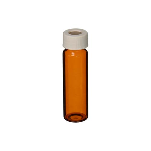 14303. VIAL VIDRIO AMBAR 40ML C/TAPA PP 24-414MM ABIERTO, SEPTA PTFE/SILICONA C/72 - FINNERAN